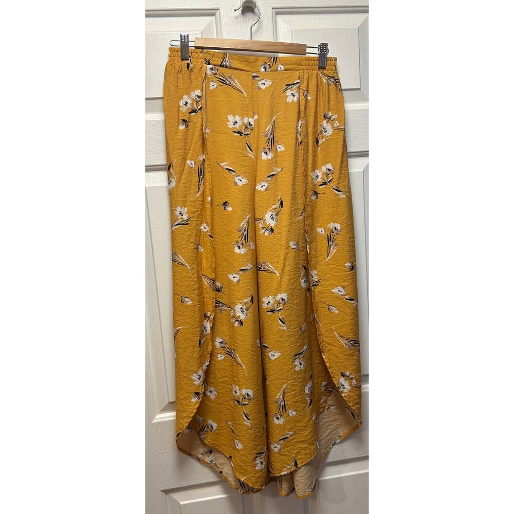 Bishop + Young Yellow Floral Slit Wide Leg Pants, Size M